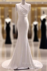 Simple Mermaid Satin White Long Wedding Dresses Brides Dress