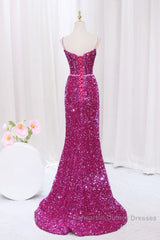 Simple Mermaid Sequin Long Semi Formal Prom Dress, Sequin Long Evening Dress