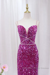 Simple Mermaid Sequin Long Semi Formal Prom Dress, Sequin Long Evening Dress