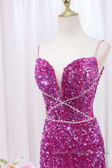 Simple Mermaid Sequin Long Semi Formal Prom Dress, Sequin Long Evening Dress