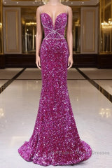 Simple Mermaid Sequin Long Semi Formal Prom Dress, Sequin Long Evening Dress