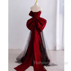 Simple Mermaid Strapless Burgundy Floor Length Semi Formal Prom Dress