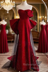 Simple Mermaid Strapless Burgundy Floor Length Semi Formal Prom Dress