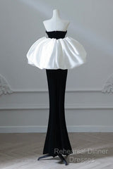Simple Mermaid Velvet Puff Sleeves Black Long Semi Formal Prom Dress, Black Evening Dress