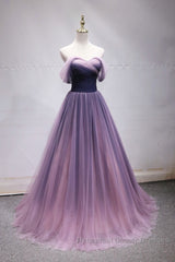 Simple off shoulder tulle long Semi Formal Prom Dresses, tulle formal Dresses