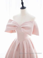 Simple pink satin long Semi Formal Prom Dresses, pink satin evening Dresses