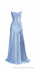 Simple Pink Spaghetti Straps Long Semi Formal Prom Dress with Split