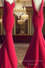 Simple Red Mermaid Long Semi Formal Prom Dress, Red Evening Dress