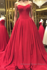 Simple red sweetheart long Semi Formal Prom Dresses, red evening Dresses