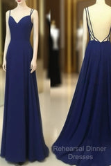 Simple Royal Blue Long Semi Formal Prom Dress, Backless Evening Dress