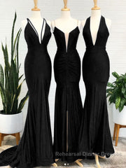 Simple Royal blue v neck mermaid long Semi Formal Prom Dresses blue evening Dresses
