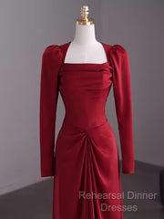 Simple Sheath Long Sleeves Red Semi Formal Prom Dress Evening Dress