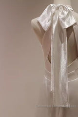 Simple Sheath Satin White Long Wedding Dresses Backless Brides Dress