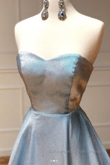 Simple sweetheart blue long Semi Formal Prom Dresses blue long evening Dresses