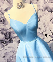 Simple sweetheart blue satin long Semi Formal Prom Dresses, blue evening Dresses
