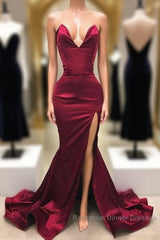 Simple Sweetheart Burgundy Evening Dress, Burgundy Semi Formal Prom Dress