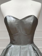 Simple sweetheart neck gray satin long Semi Formal Prom Dresses gray formal party Dresses