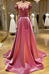 Simple sweetheart off shoulder satin long Semi Formal Prom Dresses