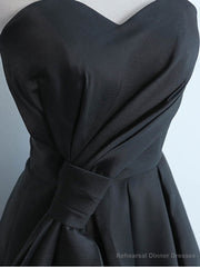 Simple Sweetheart Satin Short Black Prom Dress, Black Homecoming Dresses
