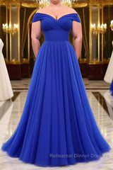 Simple sweetheart tulle blue long Semi Formal Prom Dresses, blue evening Dresses