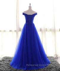 Simple sweetheart tulle blue long Semi Formal Prom Dresses, blue evening Dresses