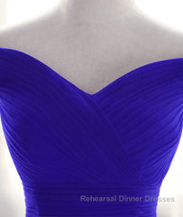Simple sweetheart tulle blue long Semi Formal Prom Dresses, blue evening Dresses