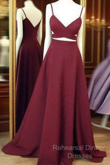 Simple V Neck Burgundy Long Semi Formal Prom Dress, Burgundy Evening Dress