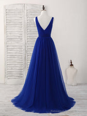 Simple V Neck Burgundy Tulle Long Prom Dress Burgundy Evening Dress