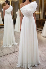 Simple white chiffon long Semi Formal Prom Dresses, white evening Dresses