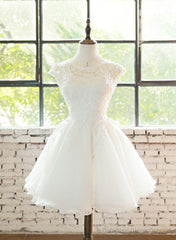 Simple White Cute Lace Short Graduation Dress, Lovely Party Dresses