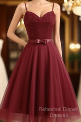 Spaghetti Lace Bow Swing Dress, Tulle Homecoming Dress