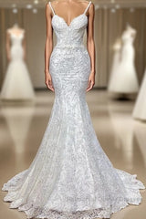 Spaghetti Strap Mermaid Royal Wedding Dress Semi Formal Prom Gown