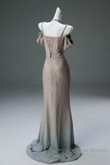 Spaghetti Straps Mermaid Beading Satin Long Semi Formal Prom Dress Rhinestone Formal Evening Dress