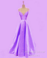 Spaghetti Straps Semi Formal Prom Dresses Long Satin V Neck