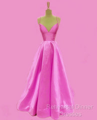 Spaghetti Straps Semi Formal Prom Dresses Long Satin V Neck