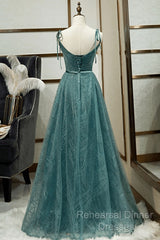 Spaghetti Straps Tulle Modest A Line Evening Dress Long Semi Formal Prom Dress