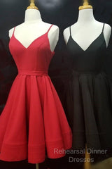 Spaghetti Straps V-Neck Satin Homecoming Dresses Ball Gown Party Dress