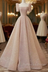 Sparkle A Line Square Neckline Sequin Pink Long Semi Formal Prom Dress