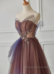 Sparkle Purple Beading Ruffles Tulle Semi Formal Prom Dress