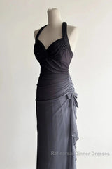Sparkling Gradient Dark Gray Halter Neck Ruffle Sheath Semi Formal Prom Dress Birthday Dress