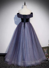 Sparkling Purple Gradient Tulle Off Shoulder A-Line Purple Evening Dress Semi Formal Prom Dress