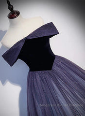 Sparkling Purple Gradient Tulle Off Shoulder A-Line Purple Evening Dress Semi Formal Prom Dress