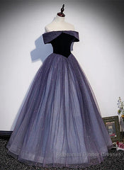 Sparkling Purple Gradient Tulle Off Shoulder A-Line Purple Evening Dress Semi Formal Prom Dress Elegant