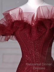 Sparkly Mermaid Burgundy Sequin Long Semi Formal Prom Dress Party Dresses