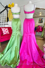 Mermaid Semi Formal Prom Dress Spaghetti Straps Long Evening Dress with Bow