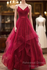 Sparkly Semi Formal Prom Dress V Neckline, Long Homecoming Dress, Formal Dress