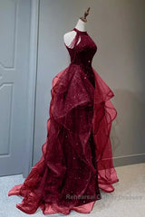 Sparkly Sheath Burgundy Sequin Long Semi Formal Prom Dress Party Dresses