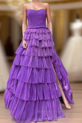 Strapless Long Semi Formal Prom Dress With Ruffle Skirt