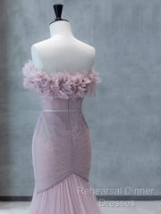 Strapless Pink Chiffon Creased Evening Dress Floor Length Mermaid Semi Formal Prom Dress With Sweep