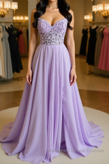 Strapless Purple Tulle Lace Long Semi Formal Prom Dresses, Lavender Lace Formal Dresses, Purple Evening Dresses
